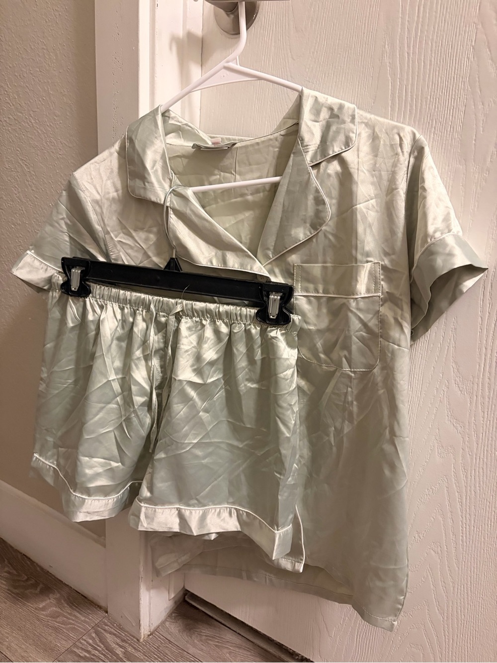 Amazon Women's Satin Short Sleeve Pajama Set in Light Sage